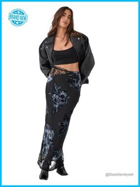 Floral Devore Lace Cut Out Tie Waist Maxi Skirt Polyester